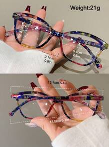 1pc New Printed PC Glasses Frame With Adjustable Spring Temples, Clear Lens Eyeglasses