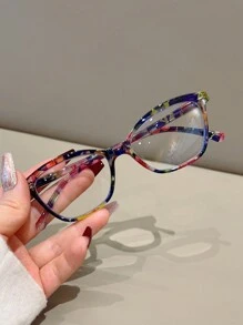 1pc New Printed PC Glasses Frame With Adjustable Spring Temples, Clear Lens Eyeglasses
