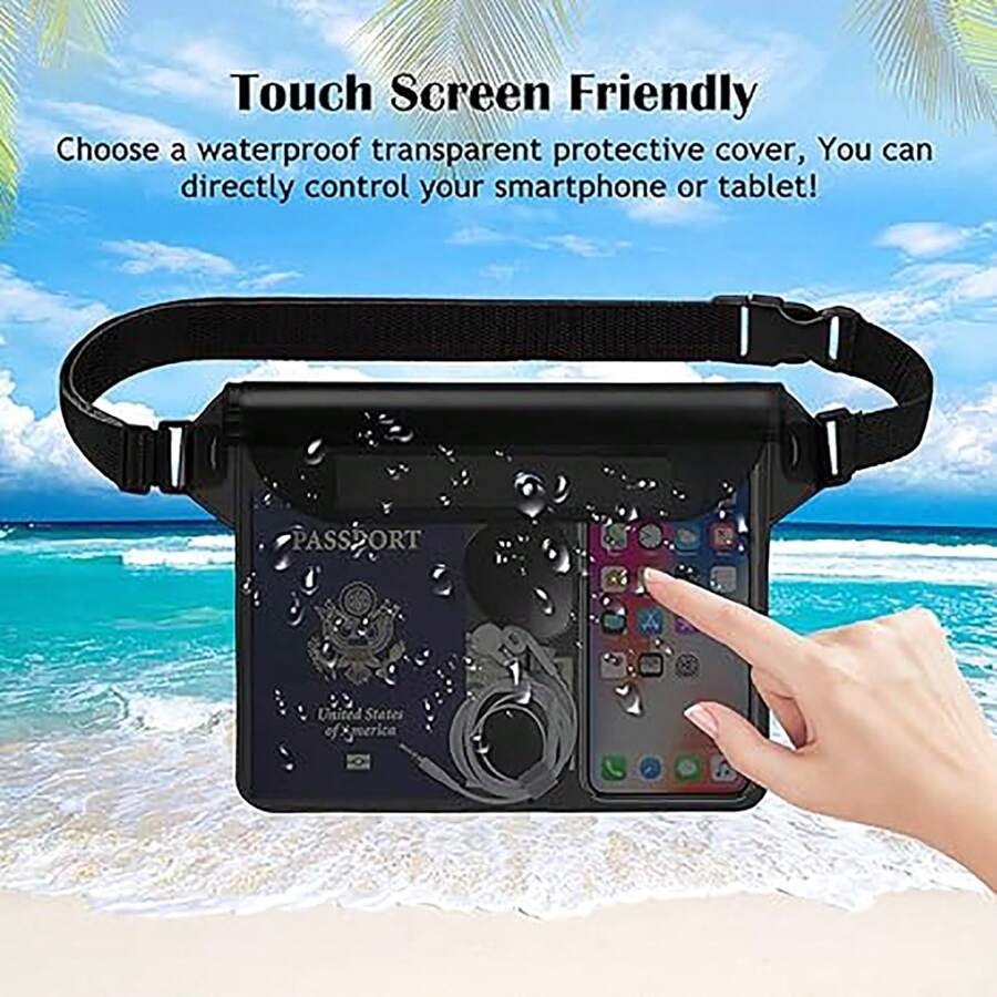 1pc Waterproof Bag With Adjustable Belt - IP68 Waterproof Waist Pack With Screen-Touchable Dry Bag, Suitable For Beach, Swimming, Rafting, Fishing, Hiking (Touchable But Not Photographable) Waterproof Phone Case, Beach Essentials, Beach Accessories, Pool Float