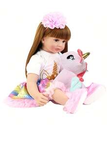 GUESSBELLY Búp bê em bé tái sinh bằng silicon mềm mại giống thật 60cm 24 inch Công chúa sơ sinh Đồ chơi đáng yêu cho bé gái Quà tặng sinh nhật khi đi ngủ - Hồng và trắng - Xem 4