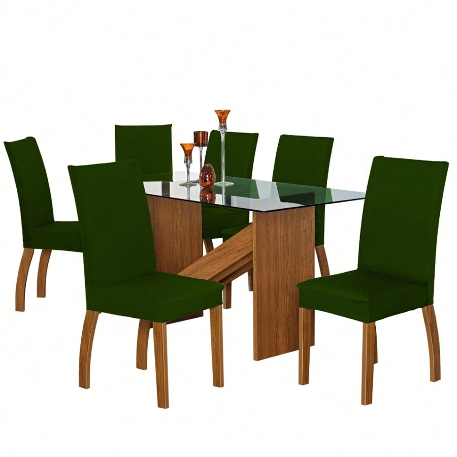 Kit 6 Capas Para Cadeira de Jantar Com Elástico - Verde Escuro - Visão 1