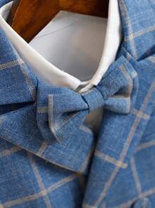 2pcs Young Boy Plaid Suit Set Including Suit Jacket, Pants And Bow Tie, Spring - Blue - View 4