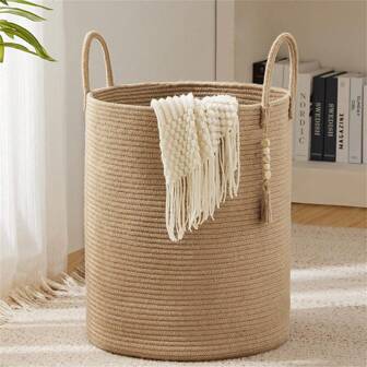 Rope Laundry Basket Laundry Hamper For Clothes Woven Storage Basket For Living Room Bedroom Boho Tall Rope Baskets For Blanket Toys Pillow Towels Baby Nursery Hamper Bin Jute, Geometric Woven Boho Baskets, Wood Rattan Plant Pot Holders, Natural Mix Rope Decor For Coastal Vibes Outdoor Spaces
