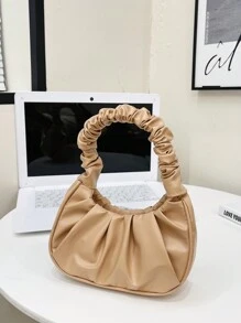 Mini Màu thuần Xếp li Túi xach tay , Của phụ nữ Màu thuần Mây Trăng lưỡi liềm Hình dạng Túi xách tay - Màu Khaki - Xem 3