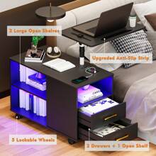 Lvifur 360° LED Nightstand With Wireless Charging Station, Movable Adjustable Bedside Table With Laptop Tray, Auto Sensor Night Stand With 24 Color Dimmable