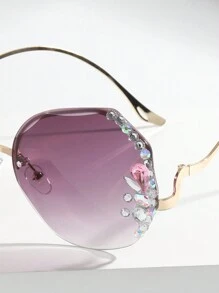 1pc Frameless Rimless Diamond-Studded Glasses For Teenage Girls, Face Slimming Glasses For Fashion Shows, Street Photography, Party Props - Multicolor - View 2