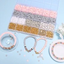 24格黏土珠手鍊製作套件,女性友誼手鍊套件,秋季黃金珠棕色粉紅黏土珠珠寶製作套件 - 珠子套件 2 - 查看 5