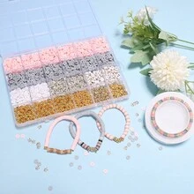 24格黏土珠手鍊製作套件,女性友誼手鍊套件,秋季黃金珠棕色粉紅黏土珠珠寶製作套件 - 珠子套件 2 - 查看 3