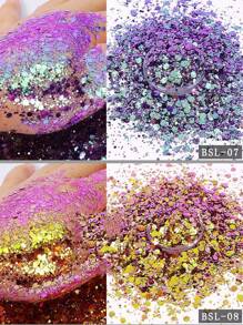 12入組變色龍閃粉手工指甲貼紙化妝品眼影變色龍大閃片混合閃粉套裝DIY指甲飾品指甲寶石指甲用品 - 彩色 - 查看 5