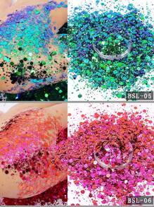 12入組變色龍閃粉手工指甲貼紙化妝品眼影變色龍大閃片混合閃粉套裝DIY指甲飾品指甲寶石指甲用品 - 彩色 - 查看 4