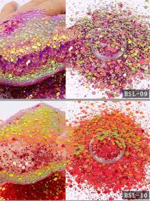 12入組變色龍閃粉手工指甲貼紙化妝品眼影變色龍大閃片混合閃粉套裝DIY指甲飾品指甲寶石指甲用品 - 彩色 - 查看 6