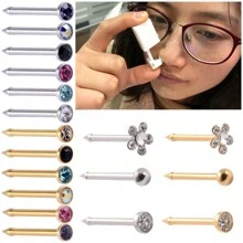 1pc Disposable Sterile Nose Stud Piercing Gun Tool Unit Crystal, Nose Ring Earring Professional Machine Nose Pircer Piercing Kit Body Jewelry - Silver - View 2