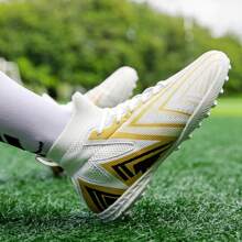 High-Top Men's Plus Size Football Shoes / Women's Long Stud Soccer Shoes For Training, Anti-Slip & Durable With Spikes, Professional Soccer Competition Boots, White Color - White - View 4