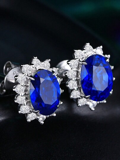 أقراط أنيقة وعصرية على طراز الأميرة ديانا الكلاسيكي، من الياقوت الأزرق الملكي بقيراط واحد، مصنوعة يدويًا من الفضة الإسترليني عيار 925، مناسبة للخطوبة والزفاف وهدايا الصديقة والحفلات والمناسبات الرسمية والاستخدام اليومي