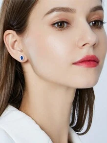 1 Quilate Elegantes y de Moda Clásicos Pendientes de Botón de Zafiro Azul Real Estilo Princesa Diana, Hechos a Mano con Plata de Ley S925, Adecuados para Compromiso, Boda, Regalos para Novia, Fiestas, Eventos Formales y Uso Diario - Pendientes estilo princesa Diana - Ver 5