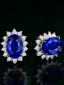 1 Quilate Elegantes y de Moda Clásicos Pendientes de Botón de Zafiro Azul Real Estilo Princesa Diana, Hechos a Mano con Plata de Ley S925, Adecuados para Compromiso, Boda, Regalos para Novia, Fiestas, Eventos Formales y Uso Diario - Pendientes estilo princesa Diana - Ver 3
