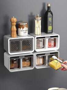 1pc Wall Mounted Kitchen Spice Rack Without Drilling, Kitchen Organizer