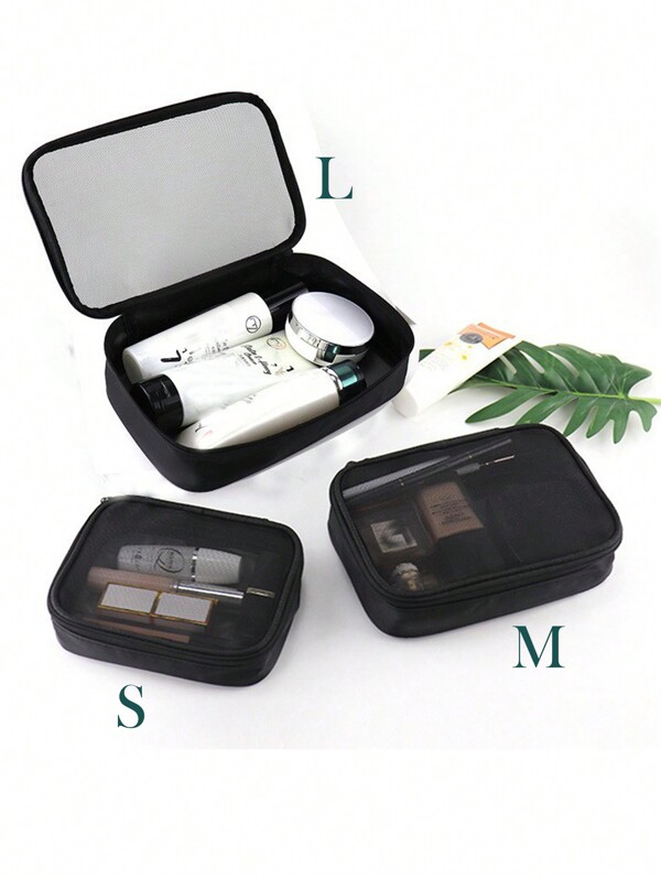 1pc Cosmetic Storage Travel Toiletry Bag, Nylon Mesh Transparent Large Capacity Classic Organizer With Multi-Functions, Suitable For Home, Travel Or Outdoor Use, Holiday Gift For Women And Girls Makeup Travel Toiletry Organizer Clear Essentials Gifts Storage Zipper Accessories Nail