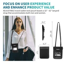 Clark RFID 屏蔽隐藏式颈钱包、旅行袋 + 护照夹，男女适用，可存放贵重物品，尼龙材质，适合旅行度假必备防水护照套、护照夹、护照钱包、护照袋、护照袋、家庭护照夹，适合飞行旅行，轻便防水 - 黑色 - 查看 6