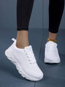 2023 Hàng mới đến Thoáng khí Nhẹ Dệt kim Lưới Giày thể thao Với Đơn giản Lace-up Và Màu thuần Thiết kế Đối với phụ nữ , Thích hợp Đối với Thể thao , Giải trí ,  chạy , Đi dạo , Chạy bộ , Đi bộ du lịch Đường bộ Và Phòng thể dục - trắng - Xem 6