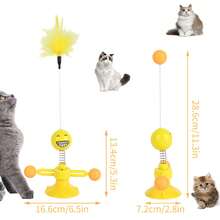 猫玩具羽毛玩具，适合室内猫，互动羽毛风车猫玩具，带羽毛和球的猫转盘弹跳玩具，室内互动猫玩具，逗猫棒玩具，适合无聊时自娱自乐 - 黃色 - 查看 2