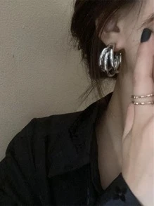 topshiny 1 对镀金镀银女士大号环形耳环，时尚个性珠宝，适合派对和送给女孩的礼物 - 銀色 - 查看 4