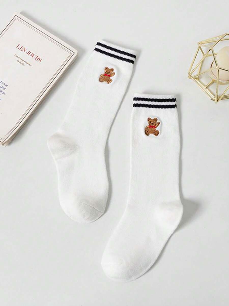 1 Pair White Plush Bear Knee High Socks For Kids - Multicolor - View 1