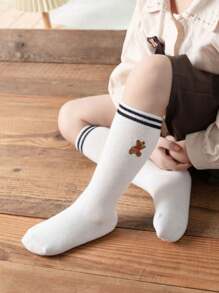 1 Pair White Plush Bear Knee High Socks For Kids - Multicolor - View 5
