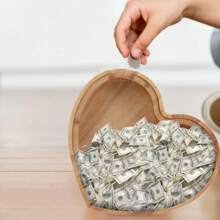 Love Piggy Bank Desktop Ornament Money Pot Clear Adults Wood Saving Heart Shaped Princess Gifts Decorative Coin Jar Home Birthday Graduation