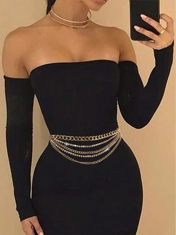 Chaîne De Taille En Strass, Ceinture En Métal Doré, Chaîne De Corps Superposée, Chaîne De Ventre En Cristal, Bijoux De Fête Pour Femmes Et Filles