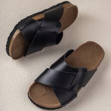 舒適簡約時尚百搭耐磨輕便日常平底拖鞋一對 - 黑色 - 查看 5