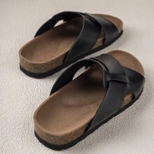 舒適簡約時尚百搭耐磨輕便日常平底拖鞋一對 - 黑色 - 查看 3