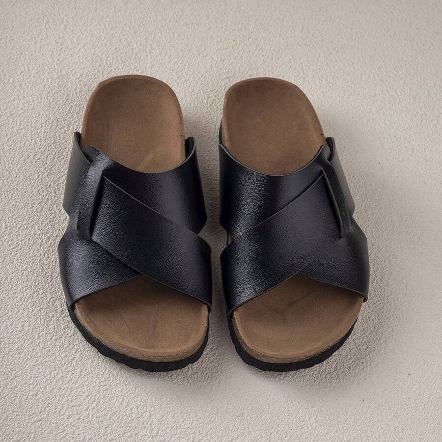 舒適簡約時尚百搭耐磨輕便日常平底拖鞋一對 - 黑色 - 查看 1