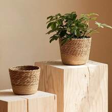 1pc Nordic Style Natural Seagrass Woven Flower Pot Vine Plant Basket Home Decor Planter Storage Basket