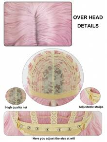 捲曲波浪 12 英寸短粉色假髮合成頭髮無瀏海 Bob 假髮適合派對全機制假髮自然色動漫角色扮演假髮萬聖節禮物和 1 件假髮帽 - 粉色 - 查看 9