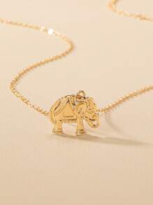 1pc Fashionable Minimalist Elephant Pendant Necklace - Yellow Gold - View 3