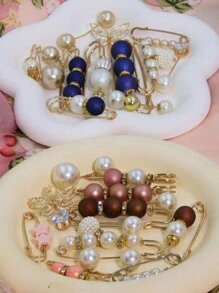 12PCS Faux Pear Multi-Style Multi Sizes Scarf Fix Decor Anti Expose Button Tighten Pin Holder,Anti-Emptied,Anti Exposure Brooch, For Women Daily Use Accessories Women