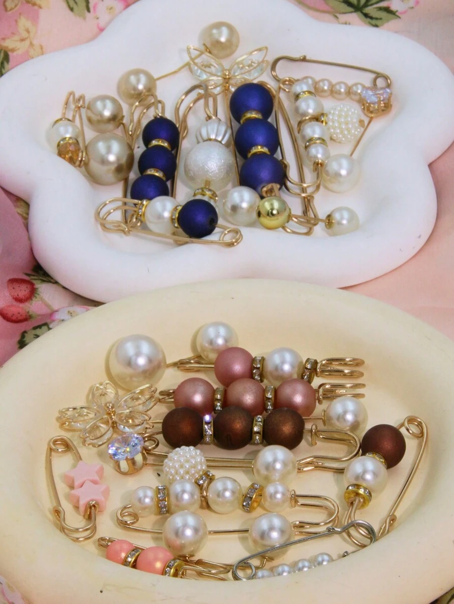 12PCS Faux Pear Multi-Style Multi Sizes Scarf Fix Decor Anti Expose Button Tighten Pin Holder,Anti-Emptied,Anti Exposure Brooch, For Women Daily Use Accessories Women