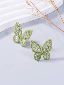 juran 1對時尚蝴蝶鑽石裝飾耳環 - 薄荷綠 - 查看 3
