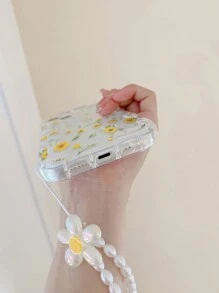 带手机挂饰的全新设计花卉彩绘手机保护壳，适用于 - 彩色 - 查看 3