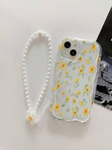 带手机挂饰的全新设计花卉彩绘手机保护壳，适用于 - 彩色 - 查看 2
