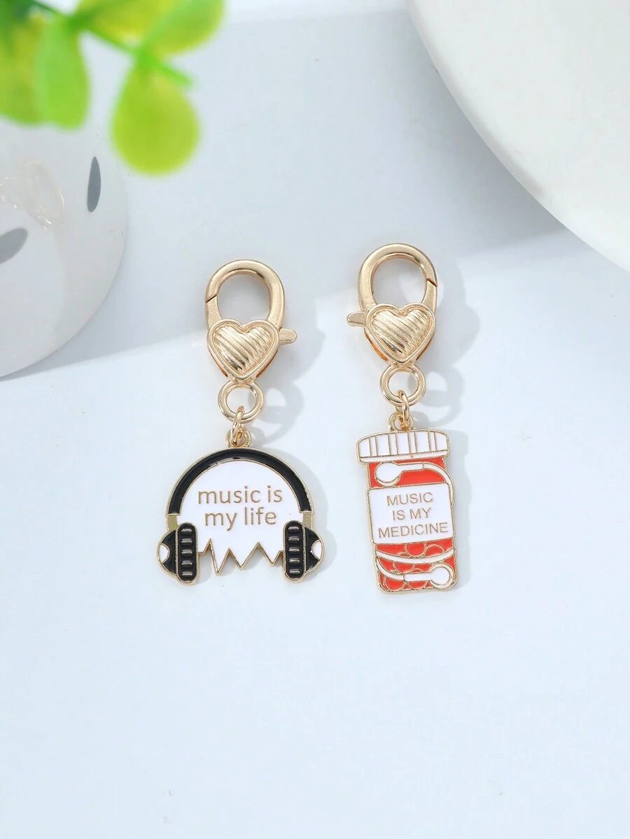 2 Miếng Bọ rùa Âm nhạc Tai nghe mang đầu Hợp kim Móc chìa khóa Hoạt hình Động vật  Côn trùng Men răng Quyến rũ tự làm Cái túi Phụ kiện trang sức - trắng - Xem 1
