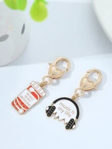 2 Miếng Bọ rùa Âm nhạc Tai nghe mang đầu Hợp kim Móc chìa khóa Hoạt hình Động vật  Côn trùng Men răng Quyến rũ tự làm Cái túi Phụ kiện trang sức - trắng - Xem 2