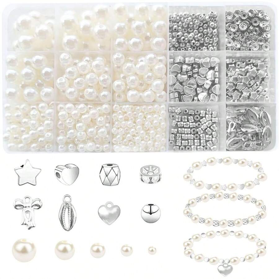 720pcs Faux Pearl Beads And Gold Silver Plated Spacer Beads For