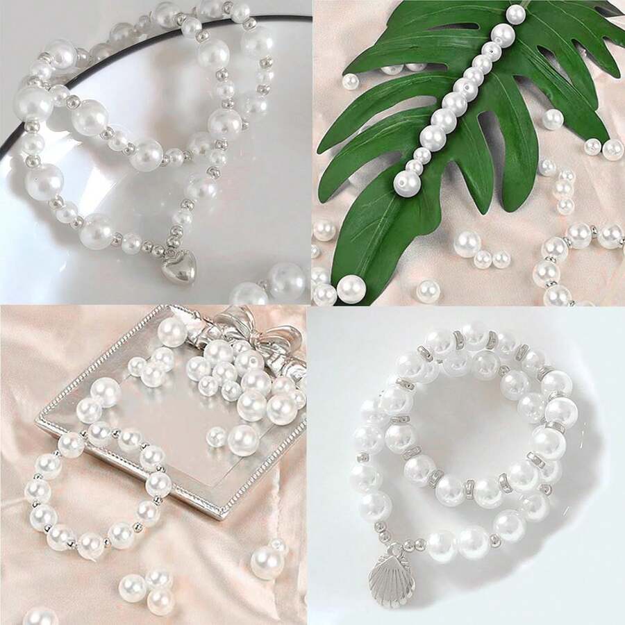 720pcs Faux Pearl Beads And Gold Silver Plated Spacer Beads For