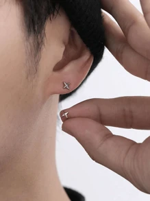 1入組男款或女款立體鑽石十字星型耳釘,精美禮物之選 - 銀色 - 查看 2