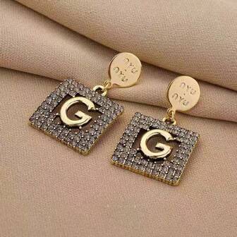 1pair Fashionable Geometric Metallic Square Shape Earrings, Suitable For Street Style, Party & Daily Wear
