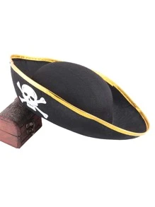 1頂金色通用海盜帽,萬聖節服裝海盜船長帽,派對用品骷髏毛氈帽,舞台表演服裝帽 - 金色 - 查看 5