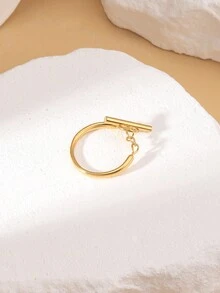1pc Fashionable Uncommon Chain & Stick Detail Open Ring - Yellow Gold - View 3