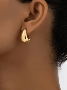 1pair Small Size New Geometric Design Medium Statement Earrings For Women, Suitable For Daily Wear, Party And As Gift - Yellow Gold - View 13